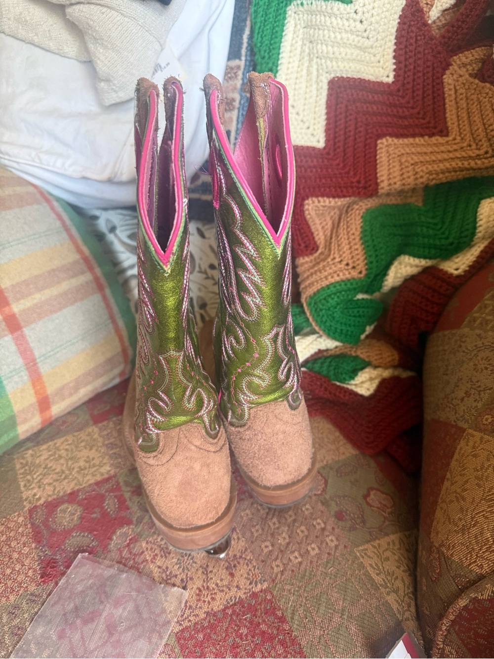 Ariat Women’s Brown rough out & Metallic Green Western boots Futurity Boon 7 - Picture 5 of 8